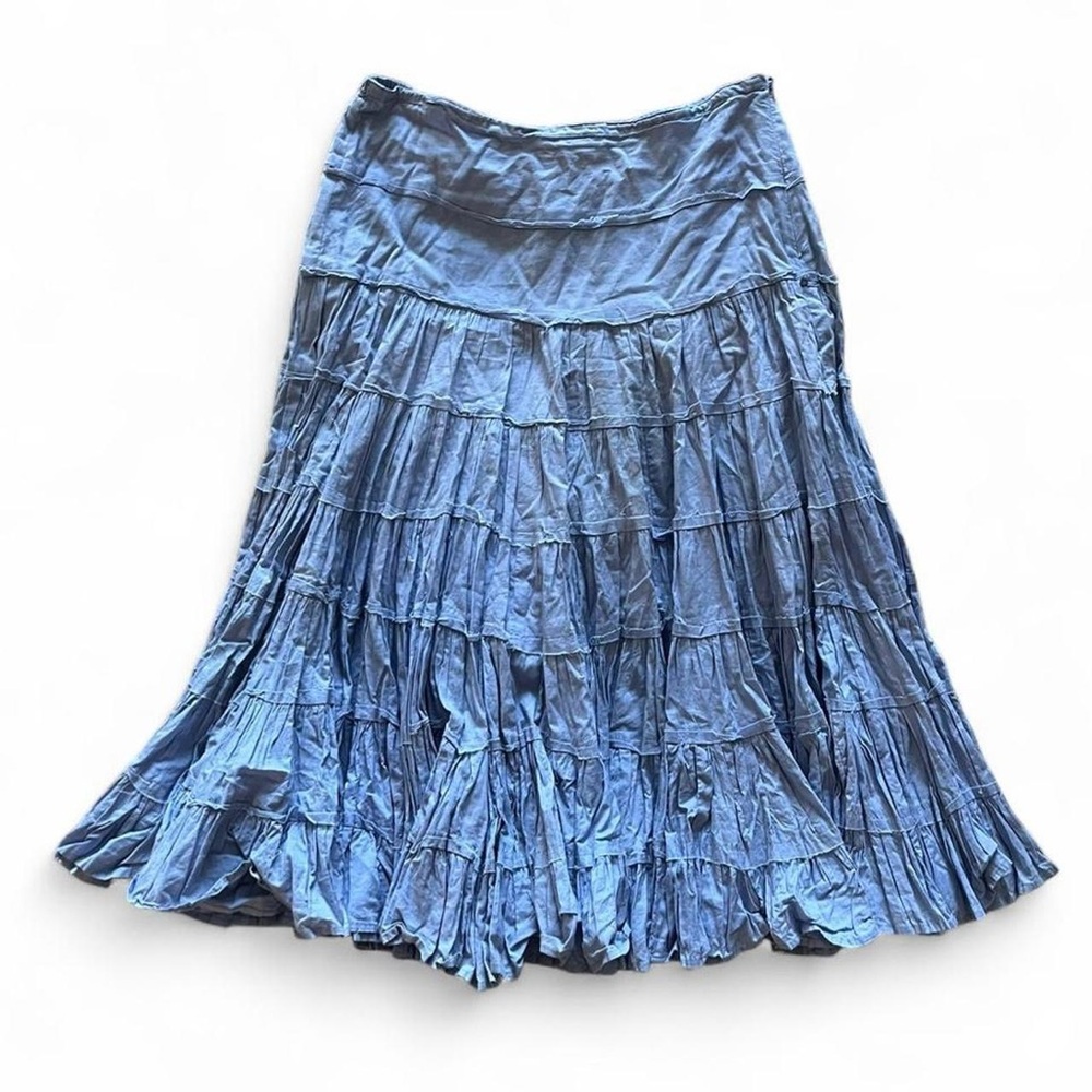 Soft Surroundings Sky Blue Tiered Pleated Maxi Skirt